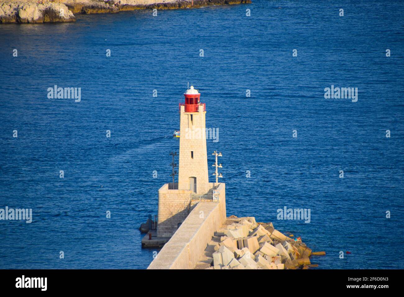 Aerial view of the lighthouse in Port Lympia, Nice, South of France. Stock Photo