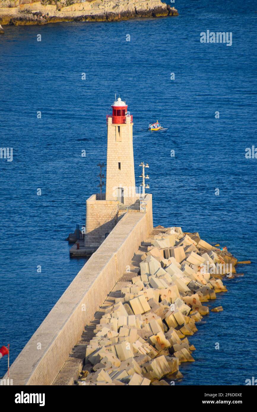 Aerial view of the lighthouse in Port Lympia, Nice, South of France. Stock Photo