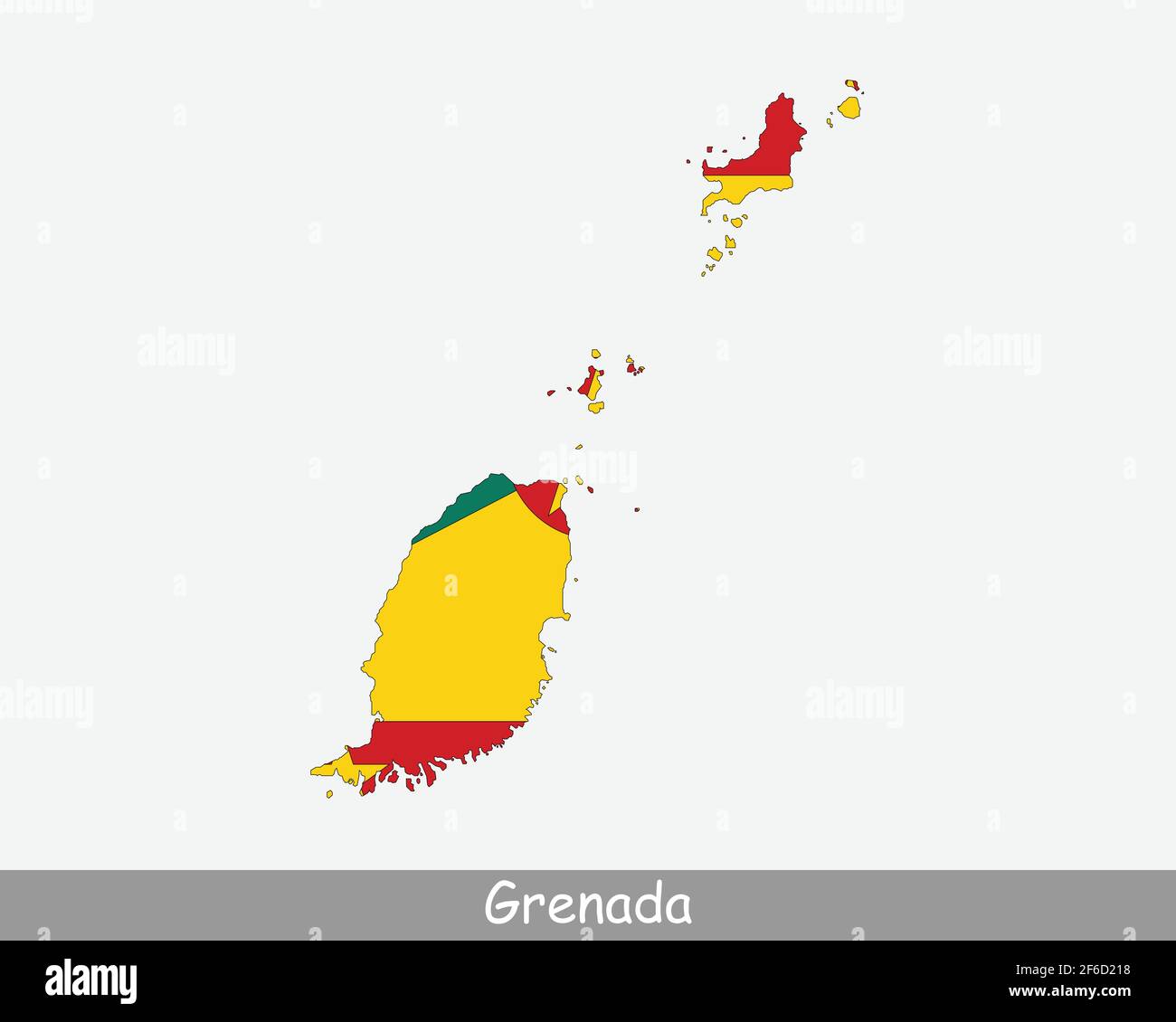 Grenada Map Flag. Map of Grenada with the Grenadian national flag isolated on white background. Vector Illustration. Stock Vector