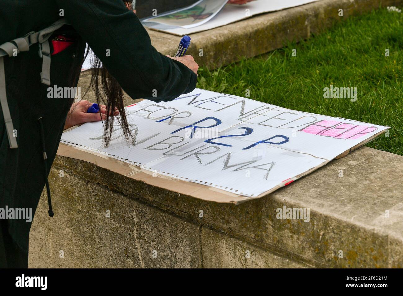 London, UK. 31st Mar, 2021. A protest against the military regime in Myanmar outside the Houses of Parliament Credit: Ian Davidson/Alamy Live News Stock Photo