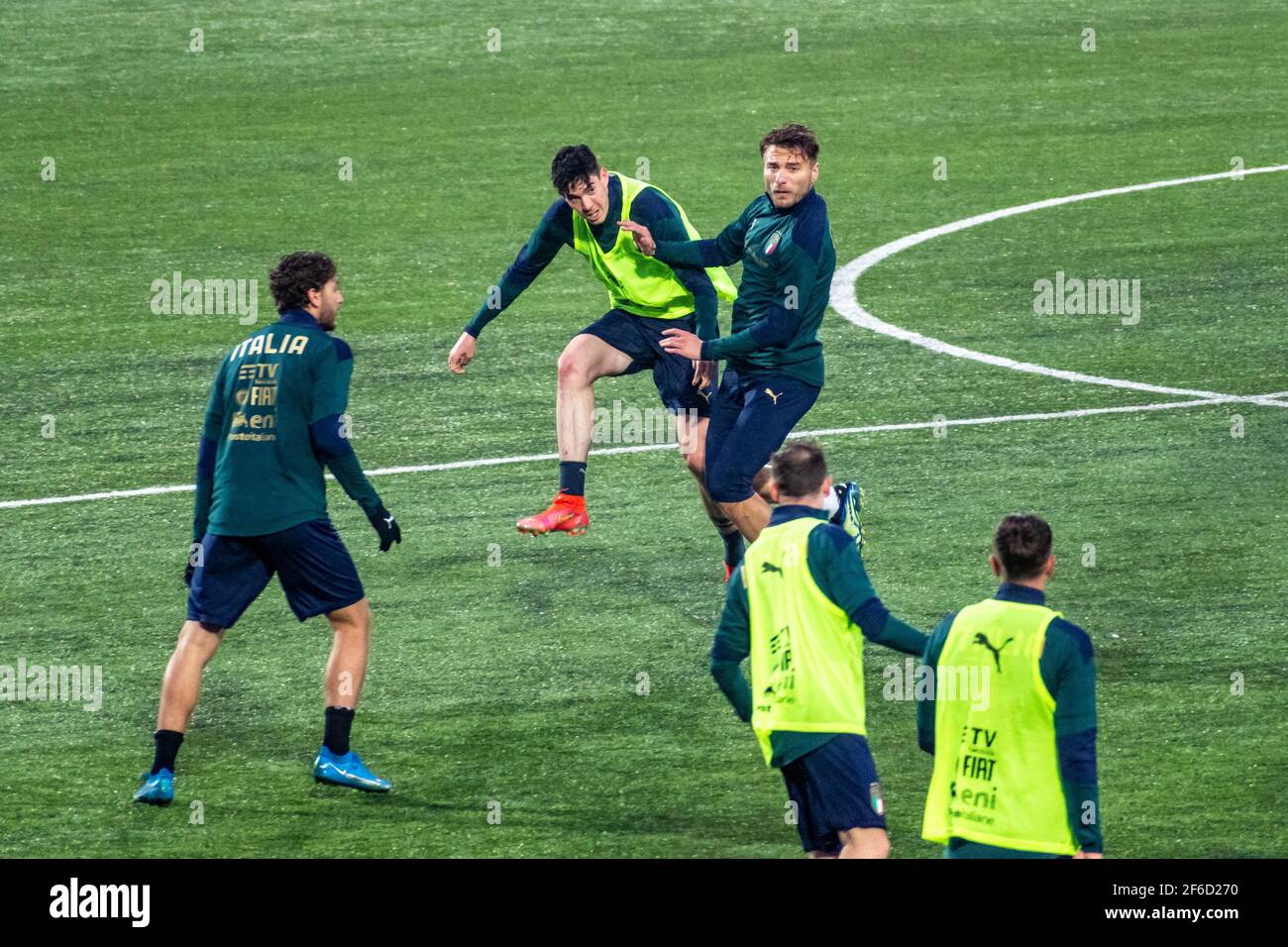 Bastoni, Immobile and Italy football team during the training before Lithuania - Italy, Qatar 2022 World Cup qualifying match Stock Photo