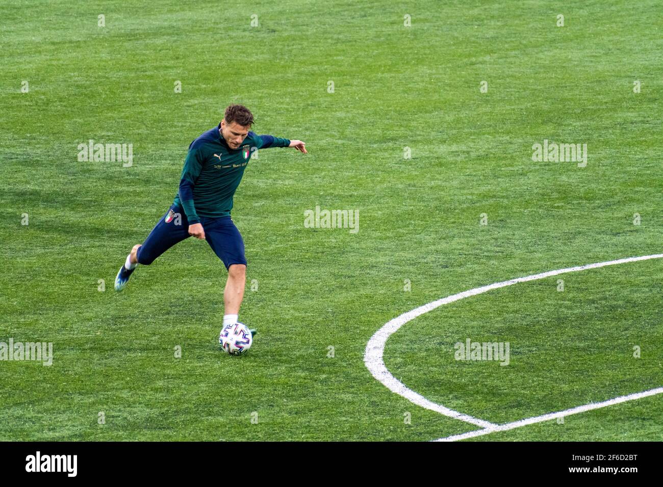 Italian and Lazio player Ciro Immobile during the training before Lithuania - Italy, Qatar 2022 World Cup qualifying match Stock Photo