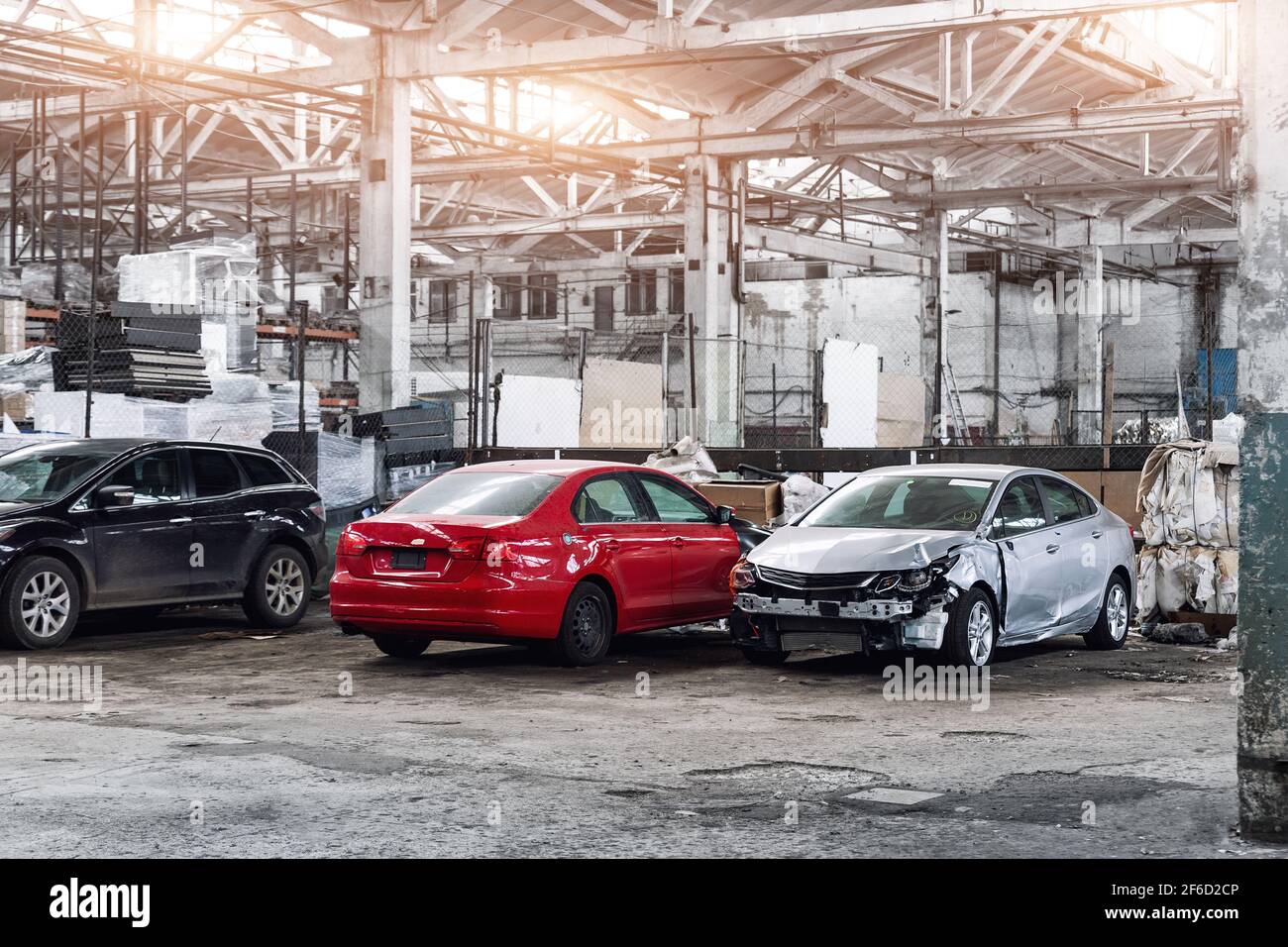 Many unknown altered wrecked car after traffic accident crash at