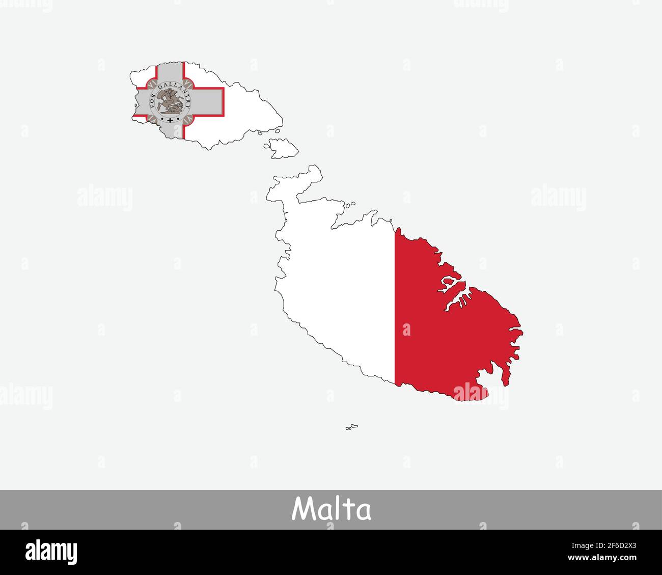 Malta Map Flag. Map of the Republic of Malta with the Maltese national flag isolated on white background. Vector Illustration. Stock Vector