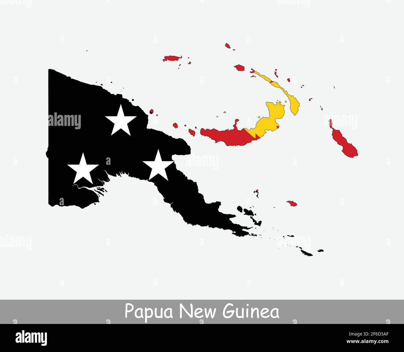 Papua New Guinea Flag Map. Map of the Independent State of Papua New Guinea with the Papua New Guinean national flag isolated on a white background. V Stock Vector