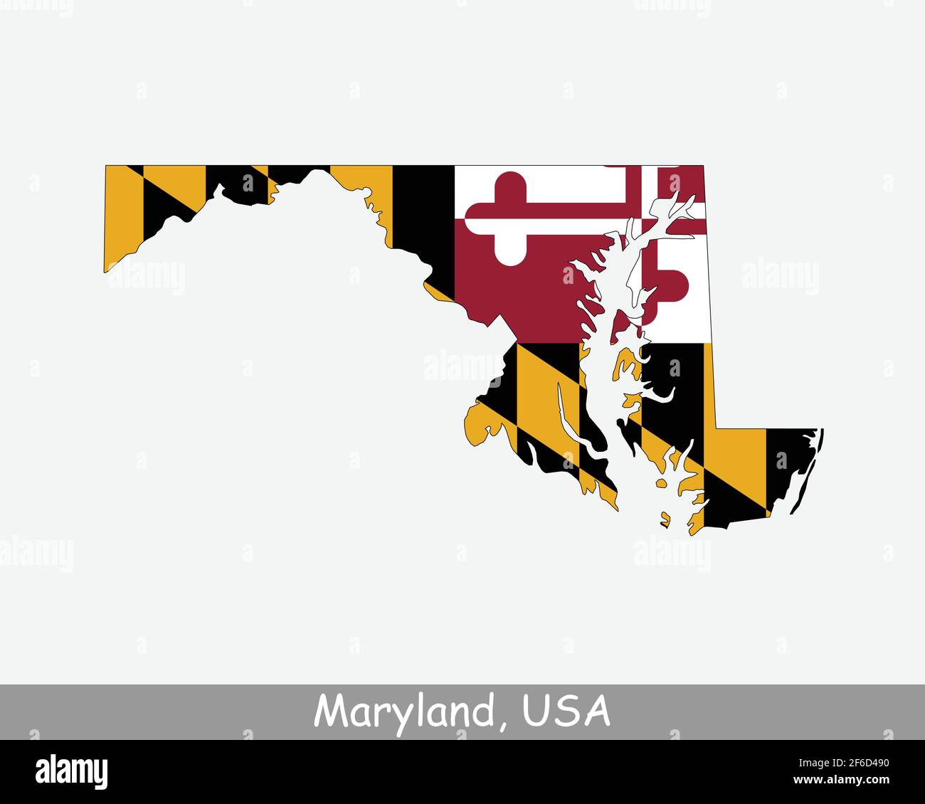 Maryland Map Flag. Map of MD, USA with the state flag isolated on white background. United States, America, American, United States of America, US Sta Stock Vector