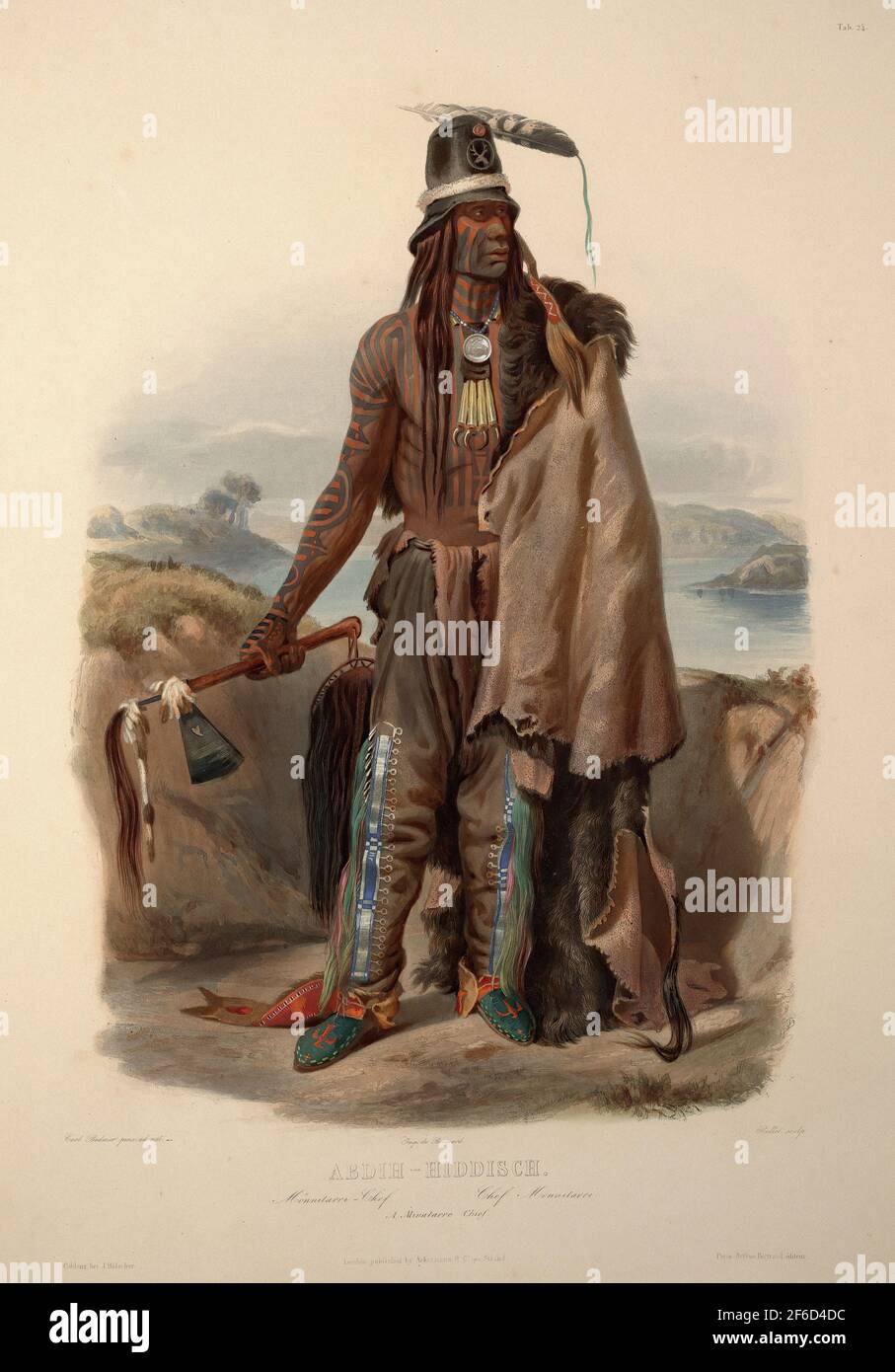 Karl Bodmer  - Abdih Hiddisch Minatarre Chief Plate 24 Volume 1 Travels Interior North 1834 Stock Photo