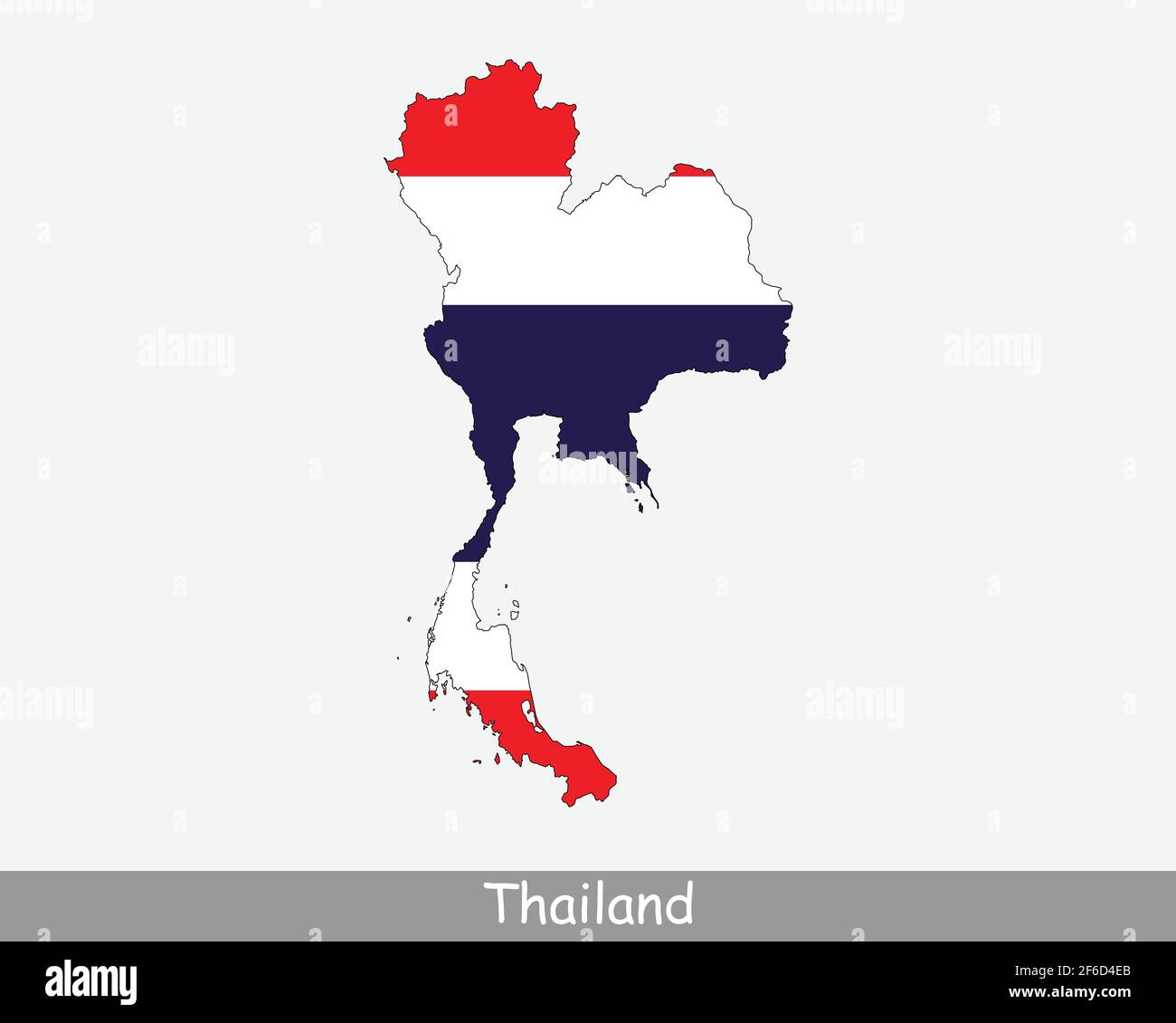 Thailand Flag Map. Map of the Kingdom of Thailand with the Thai national flag isolated on a white background. Vector Illustration. Stock Vector