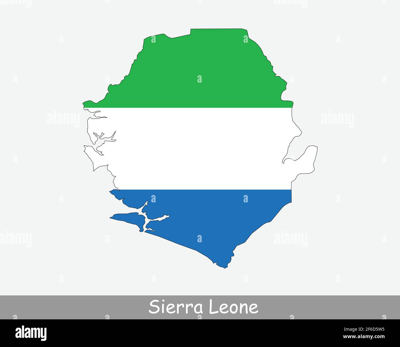 Sierra Leone Flag Map. Map of the Republic of Sierra Leone with the Sierra Leonean national flag isolated on a white background. Vector Illustration. Stock Vector