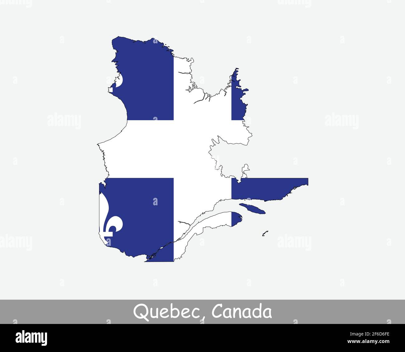 Quebec Map Flag. Map of QC, Canada with flag isolated on a white background. Canadian province. Vector illustration. Stock Vector