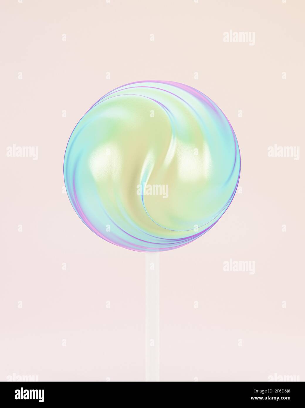 Lollipop sweet candy on stick, pastel background, 3d rendering Stock