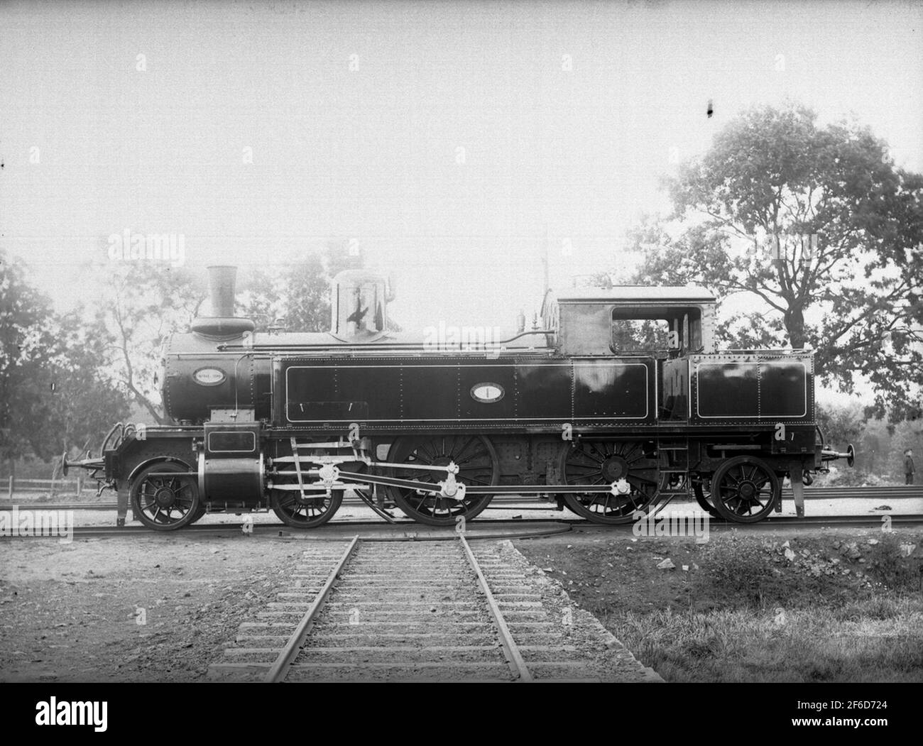SNJ Lok 1. Delivery photo. Steam locomotive on turntable. A compunelok. The locomotive was manufactured by Nohab. Were slowned in 1936. Stock Photo