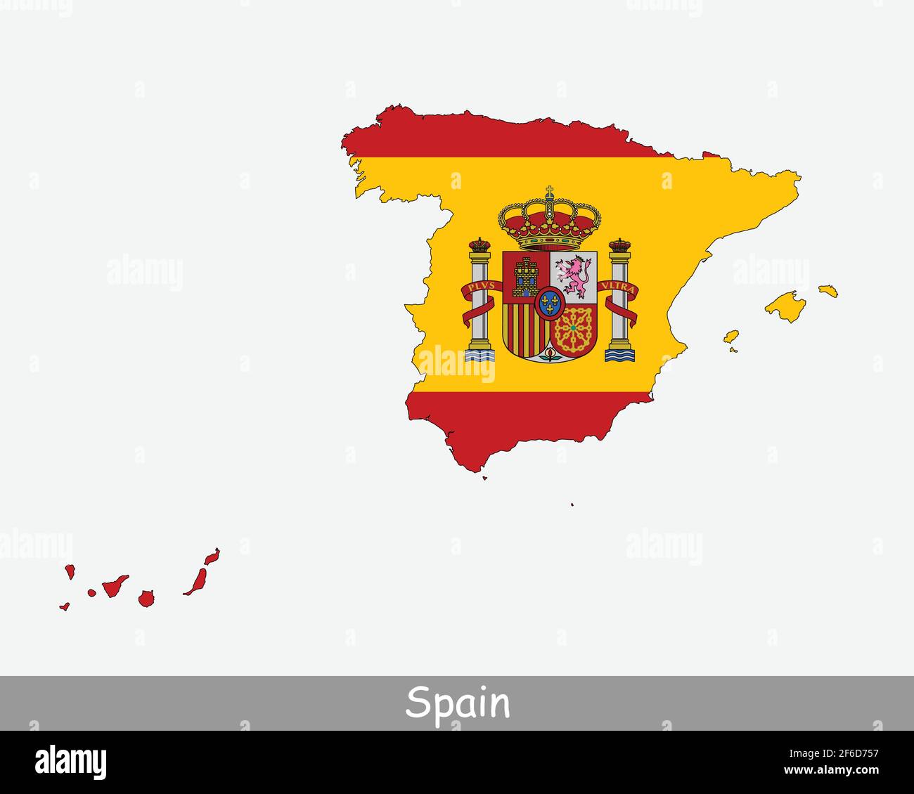 Spain Flag Map. Map of the Kingdom of Spain with the Spanish national flag isolated on a white background. Vector Illustration Stock Vector
