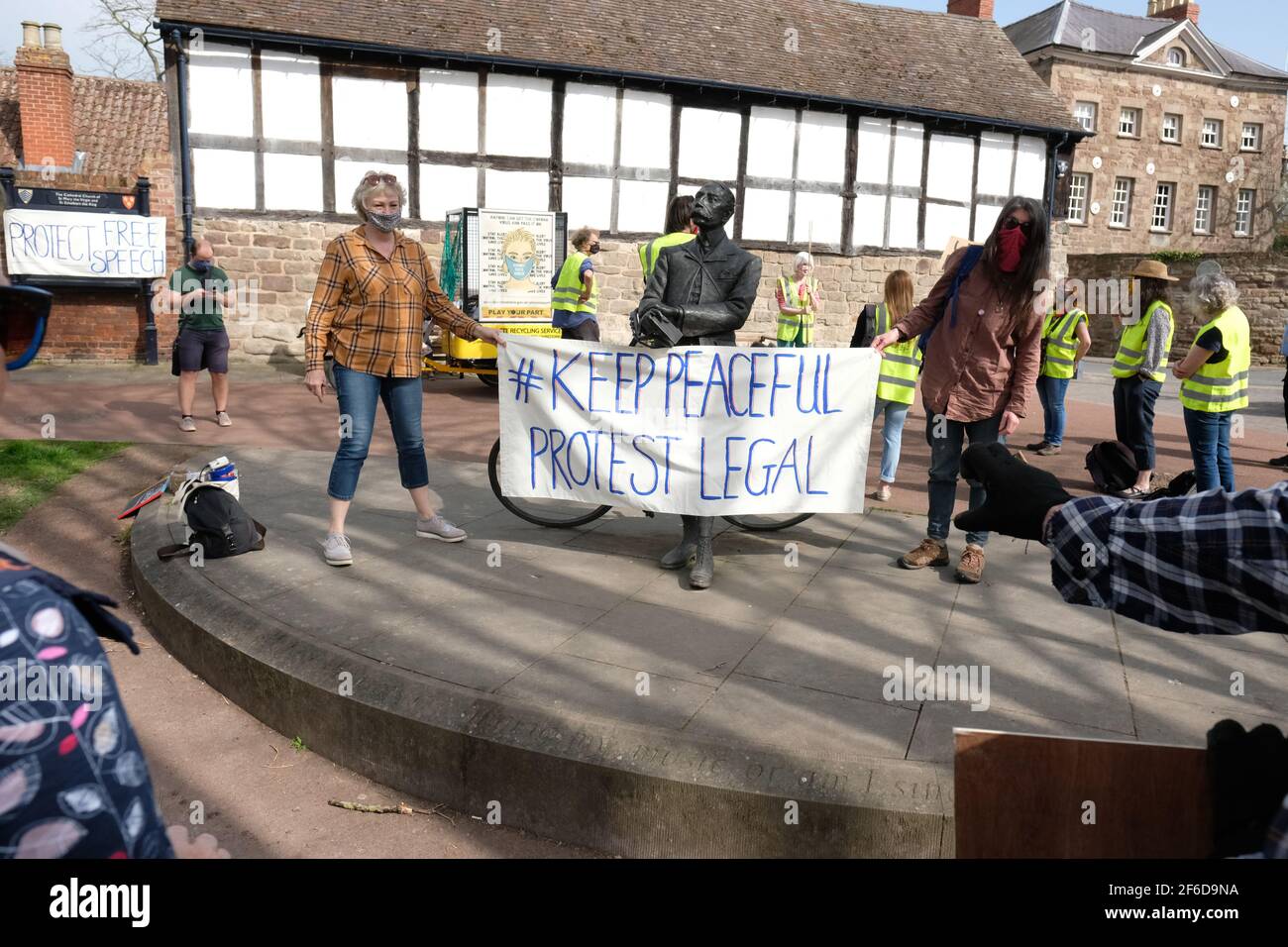 Hereford, Herefordshire, UK – Wednesday 31st March 2021 – Protesters demonstrate on the Cathedral Green against the new Police, Crime, Sentencing and Courts Bill ( PCSC ) which they feel will limit their rights to legal protest. Photo Steven May / Alamy Live News Stock Photo