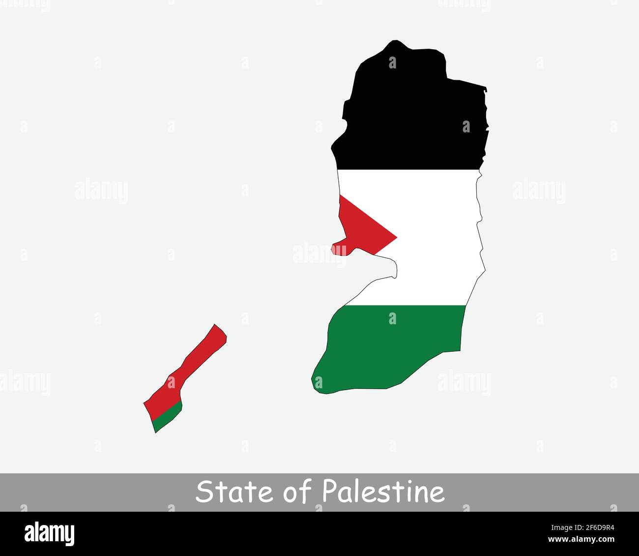 Palestine Flag Map. Map of the State of Palestine with the Palestinian national flag isolated on a white background. Vector Illustration. Stock Vector