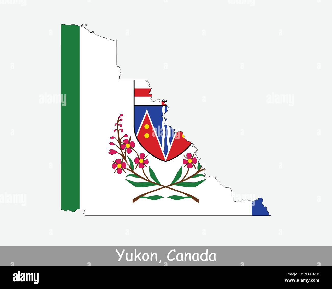 Yukon Map Flag. Map of YT, Canada with flag isolated on a white background. Canadian Territory. Vector illustration. Stock Vector