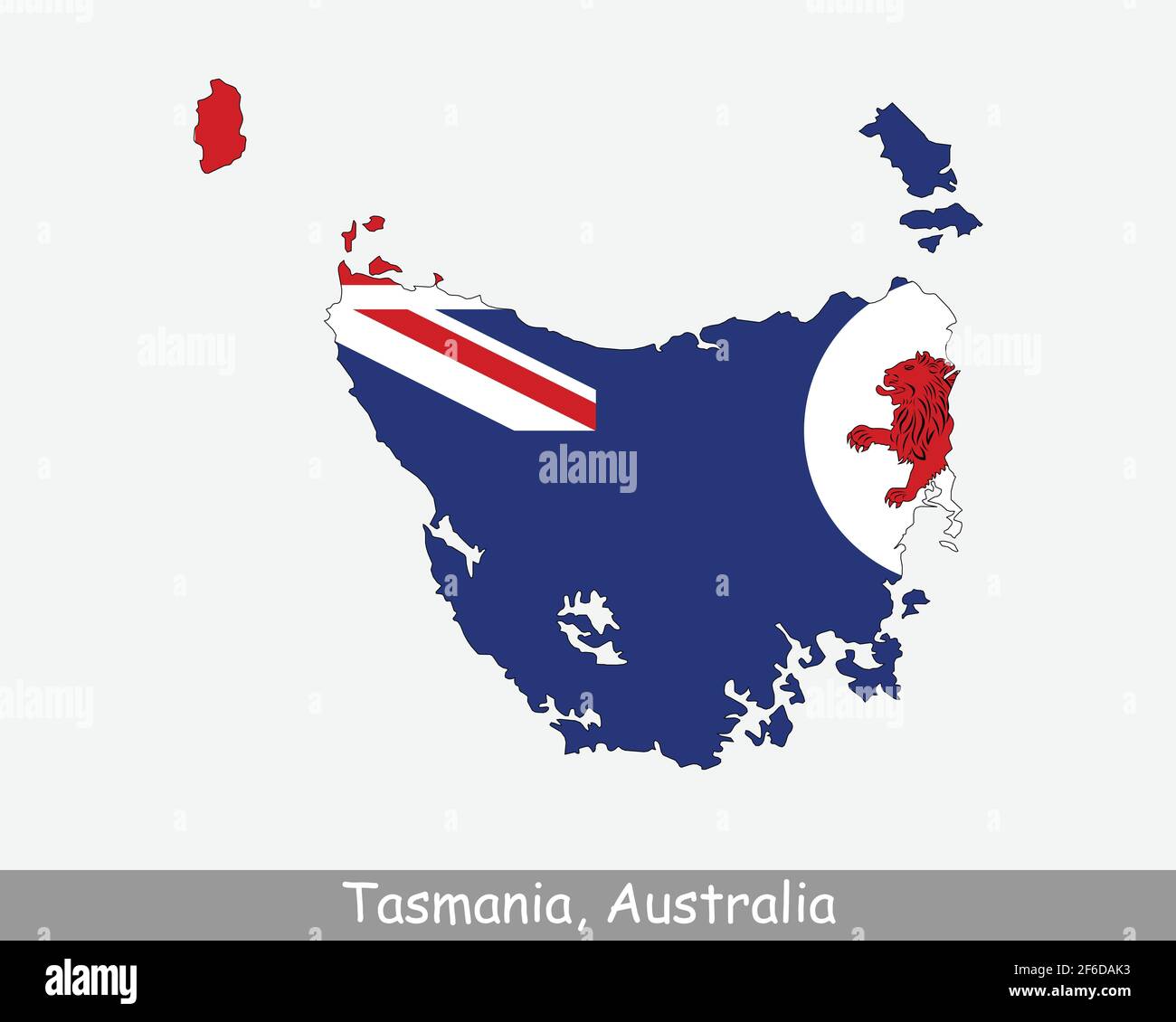 Tasmania Map Flag. Map of TAS, Australia with the state flag isolated on a white background. Australian Island State. Vector illustration. Stock Vector