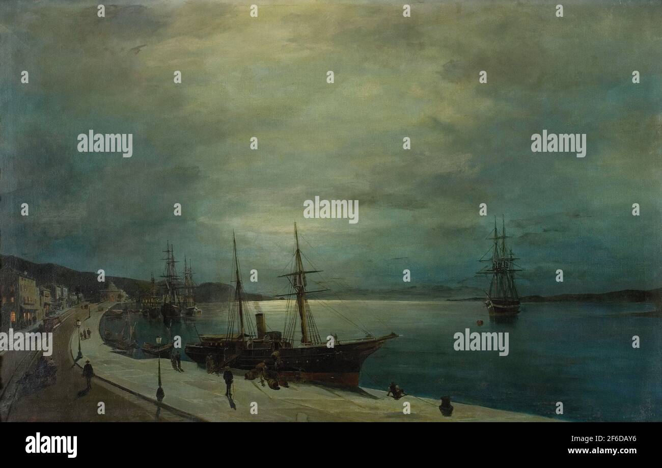 Konstantinos Volanakis - Moonlit Harbour Stock Photo - Alamy