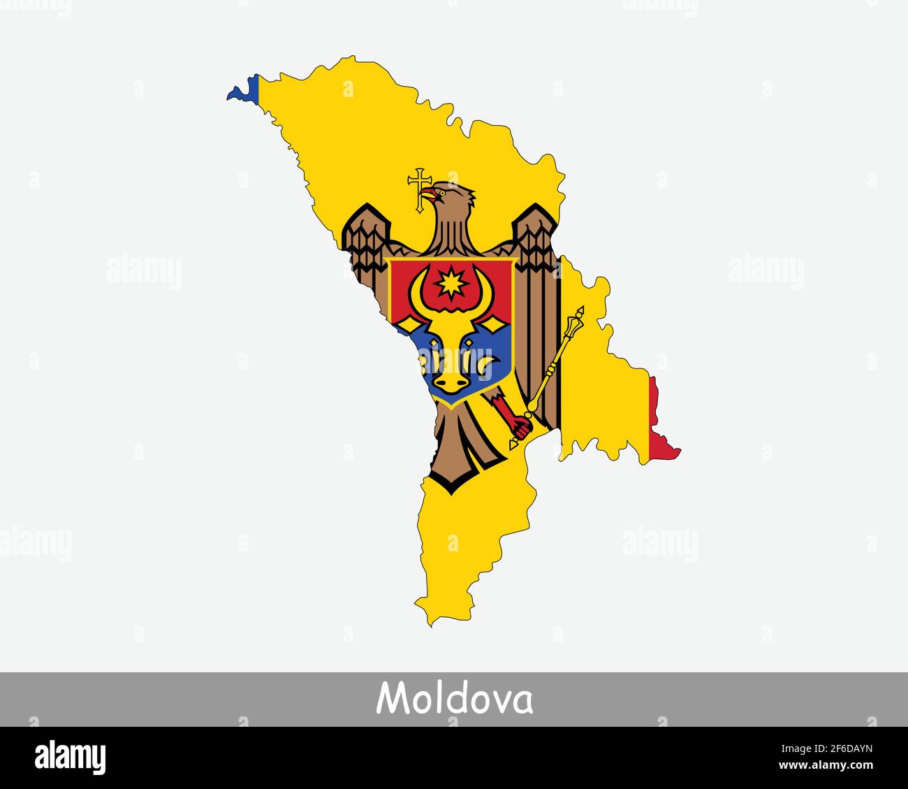 Moldova Map Flag. Map of the Republic of Moldova with the Moldovan national flag isolated on white background. Vector Illustration. Stock Vector