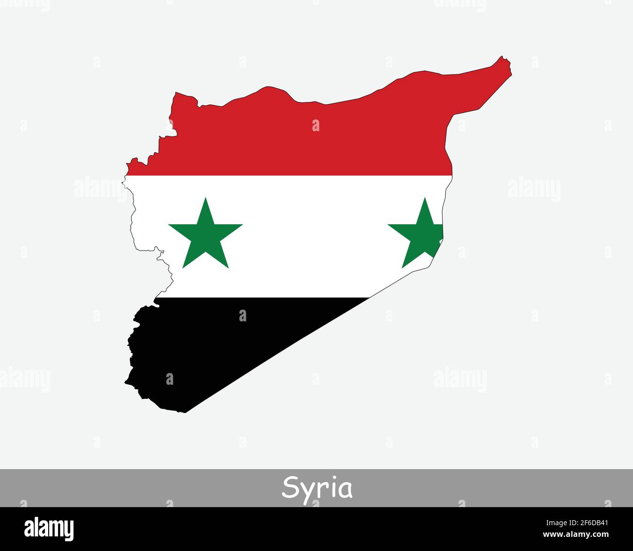 Syria Flag Map. Map of the Syrian Arab Republic with the Syrian national flag isolated on a white background. Vector Illustration. Stock Vector