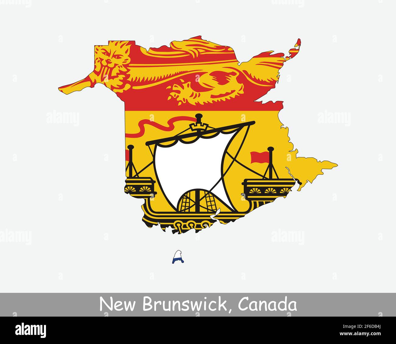New Brunswick Map Flag. Map of New Brunswick flag isolated on white background. Canadian province, Canada. Vector illustration. Stock Vector