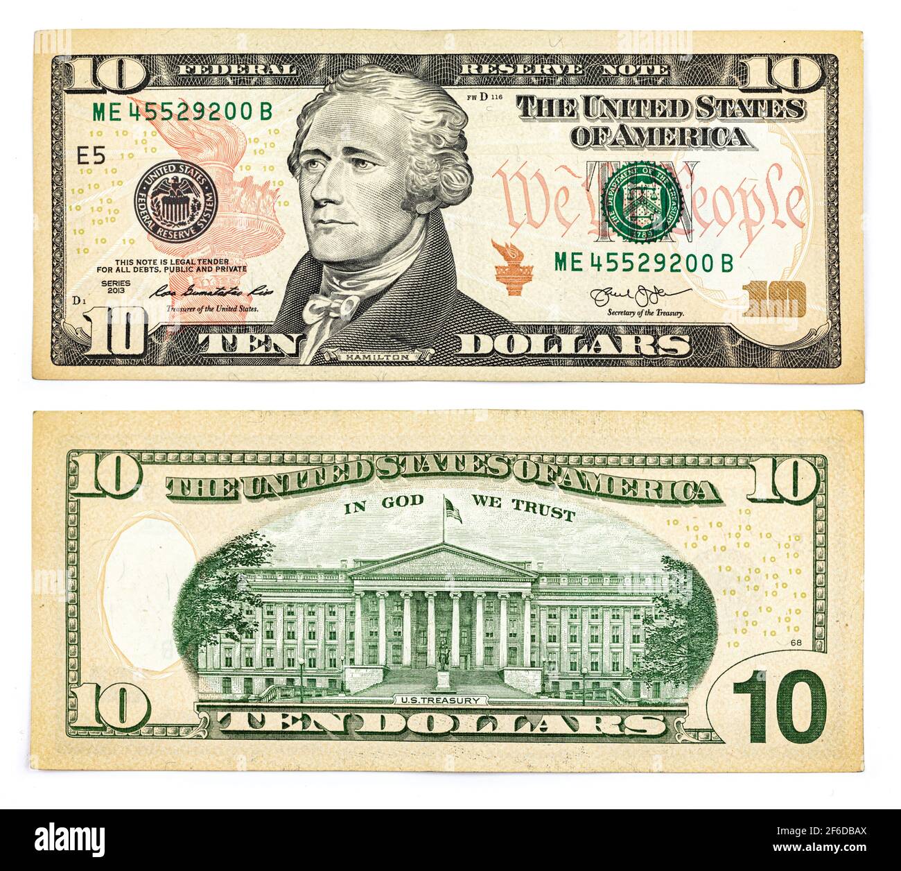 Ten dollar bill isolated on white background, two side and high quality photo Stock Photo - Alamy