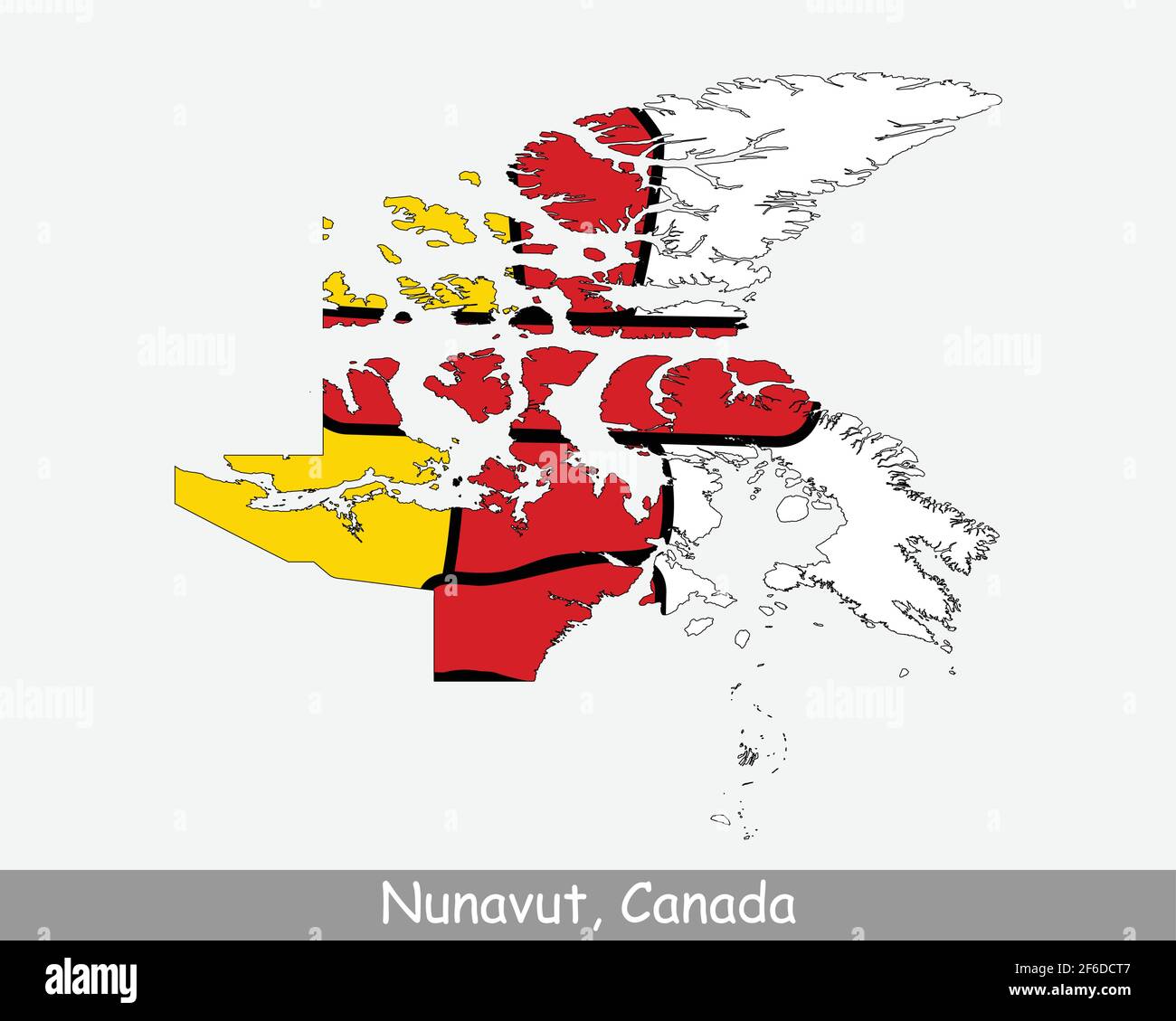 Nunavut Map Flag. Map of NU, Canada with flag isolated on white background. Canadian territory. Vector illustration. Stock Vector