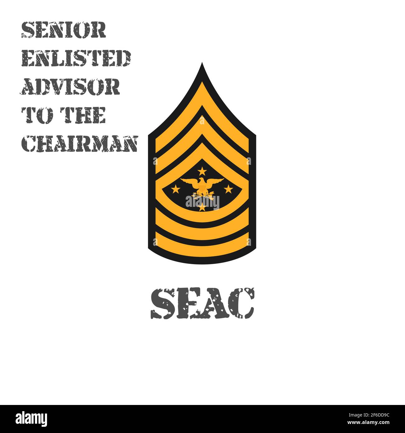 Realistic vector icon of the chevron senior enlisted advisor to the chairman of the US Army. Description and abbreviated name. Stock Vector