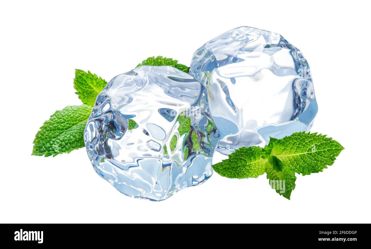 Ice cubes with mint leaves isolated on white background Stock Photo - Alamy
