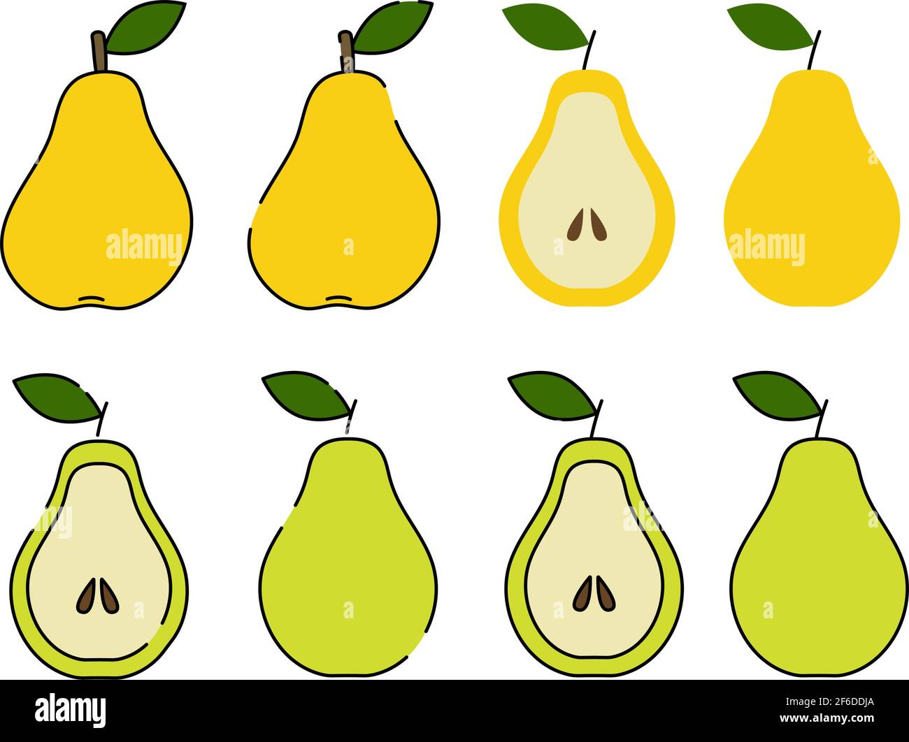 Pear green and yellow. Cartoon flat style. Isolated on a white ...