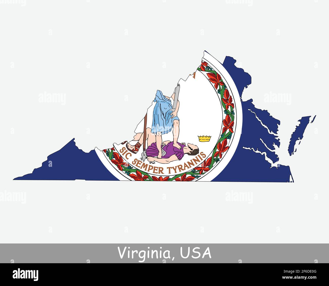 Virginia Map Flag. Map of VA, USA with the state flag isolated on a ...