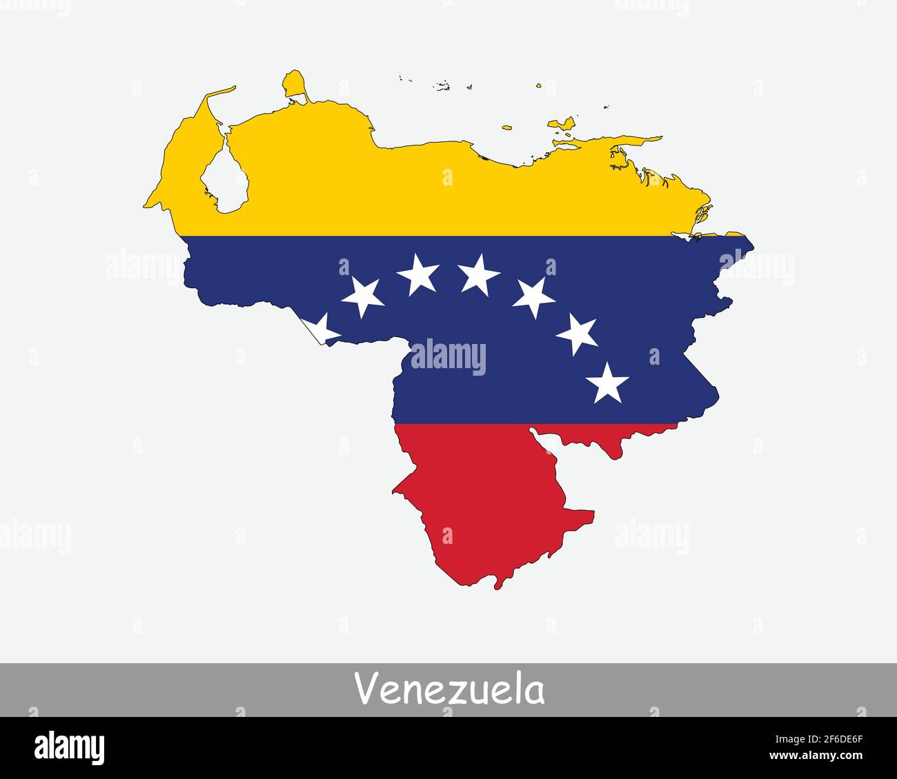 Venezuela Flag Map. Map of the Bolivarian Republic of Venezuela with the Venezuelan national flag isolated on a white background. Vector Illustration. Stock Vector