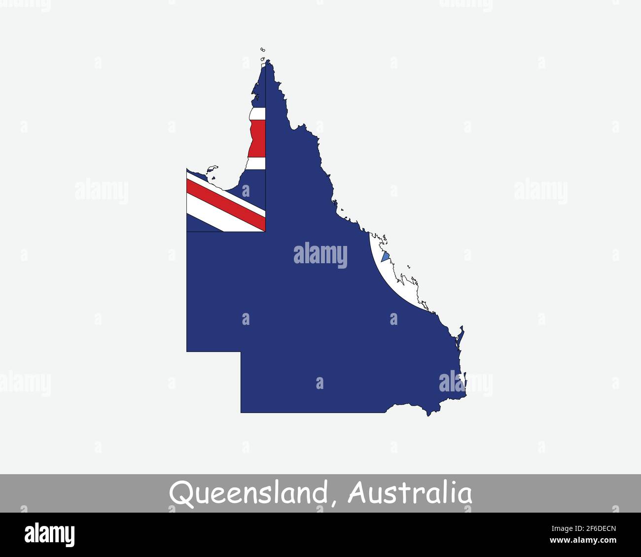 Queensland Map Flag. Map of Qld, Australia with the state flag isolated on a white background. Australian State. Vector illustration. Stock Vector