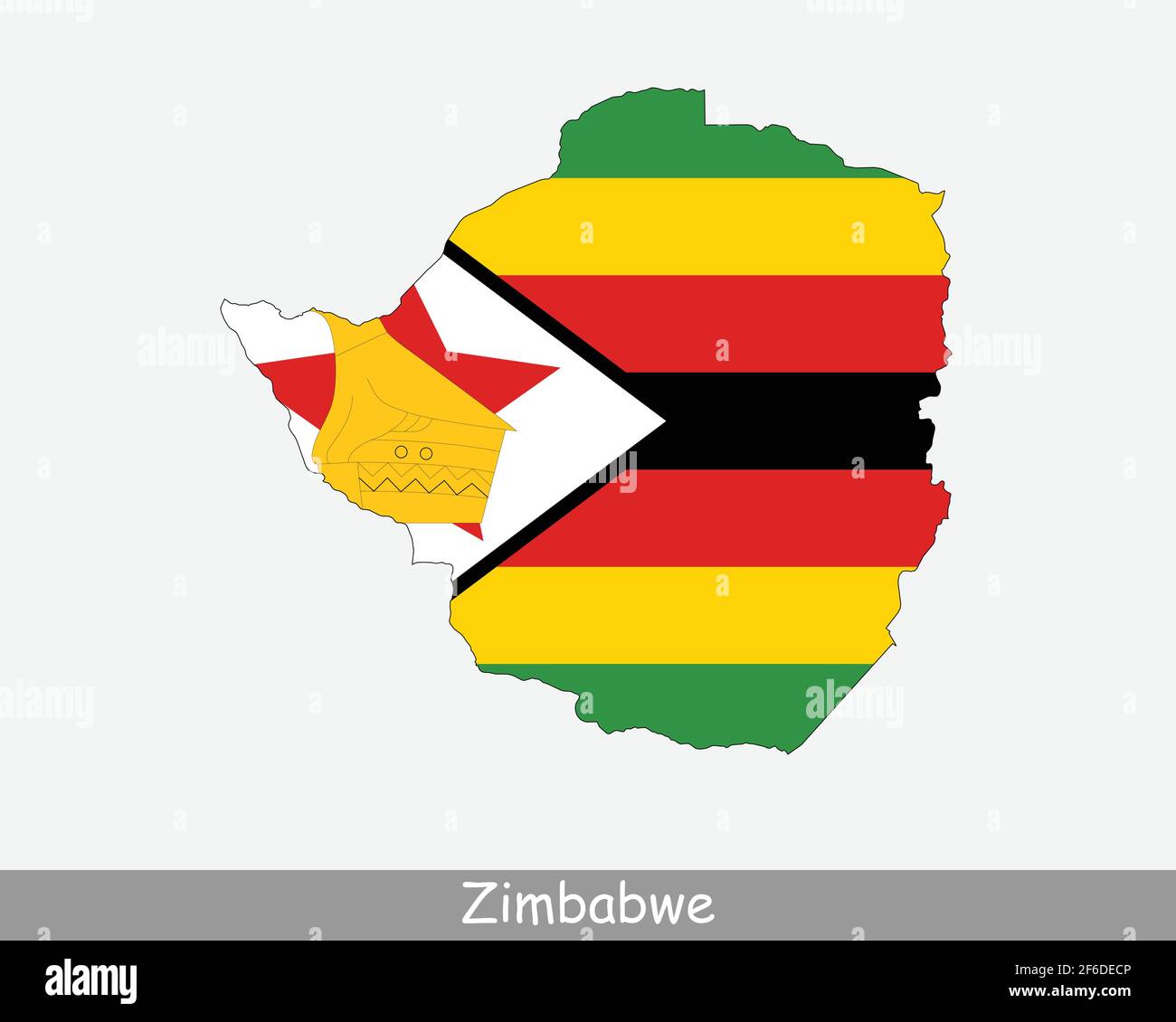 Zimbabwe Flag Map. Map of the Republic of Zimbabwe with the Zimbabwean national flag isolated on a white background. Vector Illustration. Stock Vector