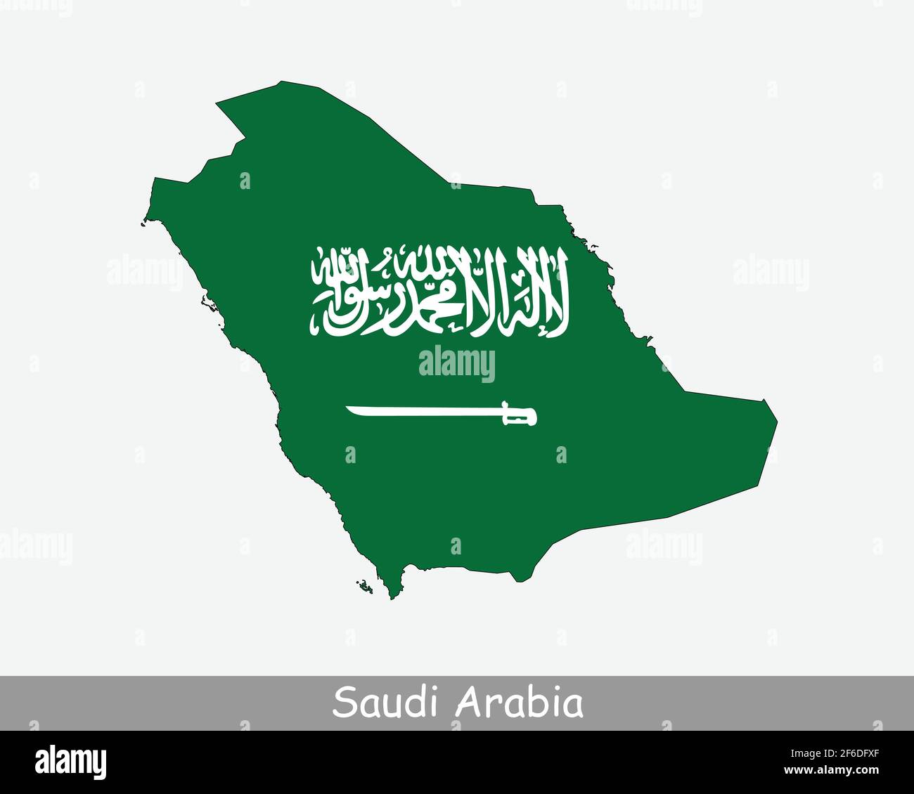 Saudi Arabia Flag Map. Map of the Kingdom of Saudi Arabia with the Saudi national flag isolated on a white background. Vector Illustration. Stock Vector