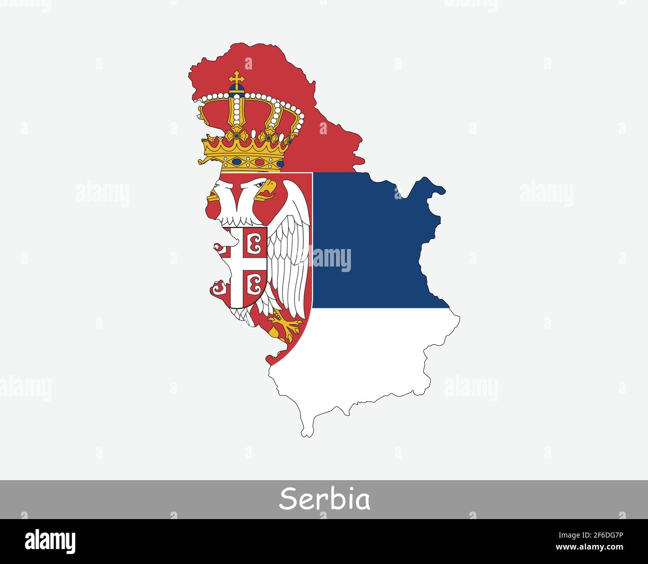 Serbia Flag Map. Map of the Republic of Serbia with the Serbian national flag isolated on a white background. Vector Illustration. Stock Vector