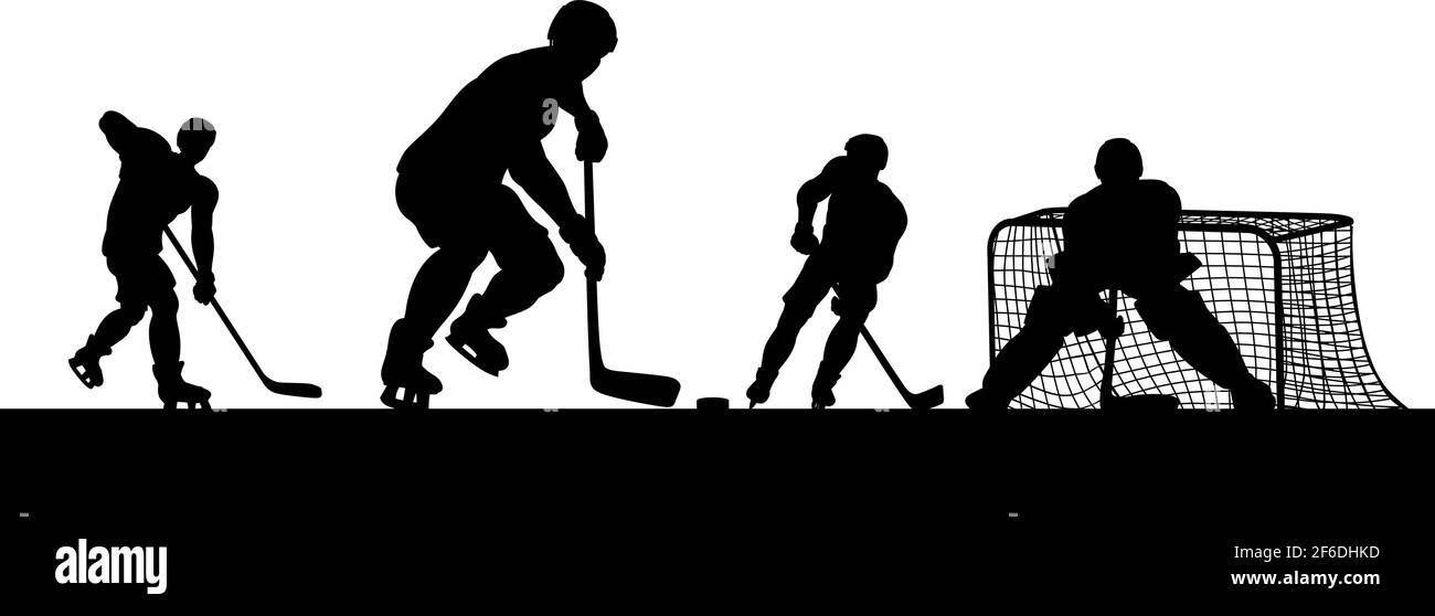 Ice Hockey Players Silhouette Match Game Scene Stock Vector
