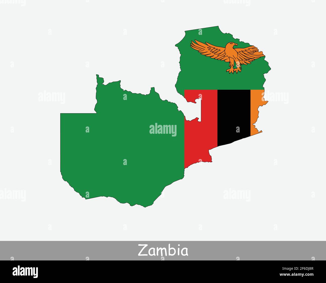 Zambia Flag Map. Map of the Republic of Zambia with the Zambian national flag isolated on a