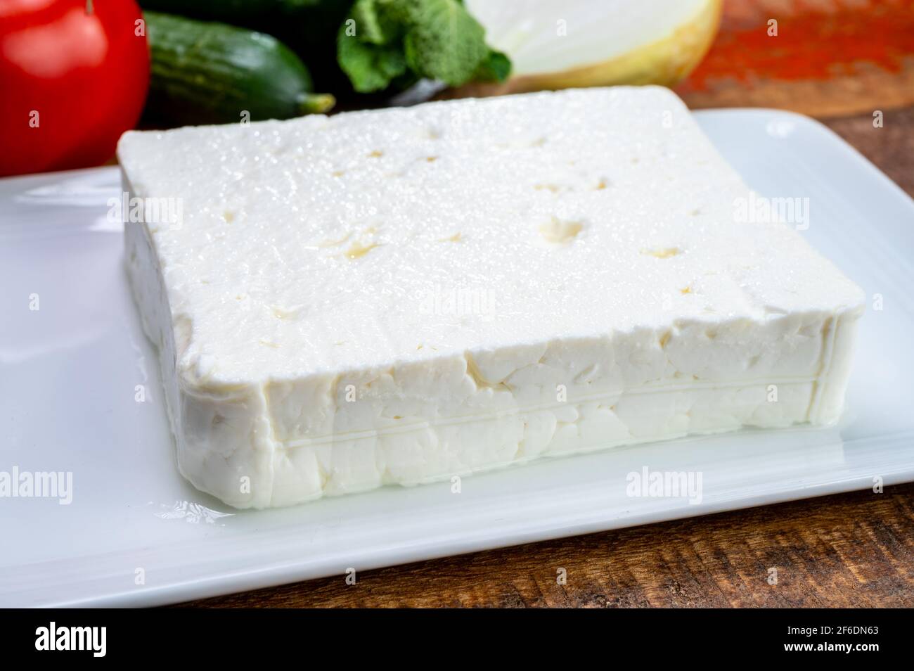 Cheese collection, white Greek salty feta cheese ready to eat close up ...