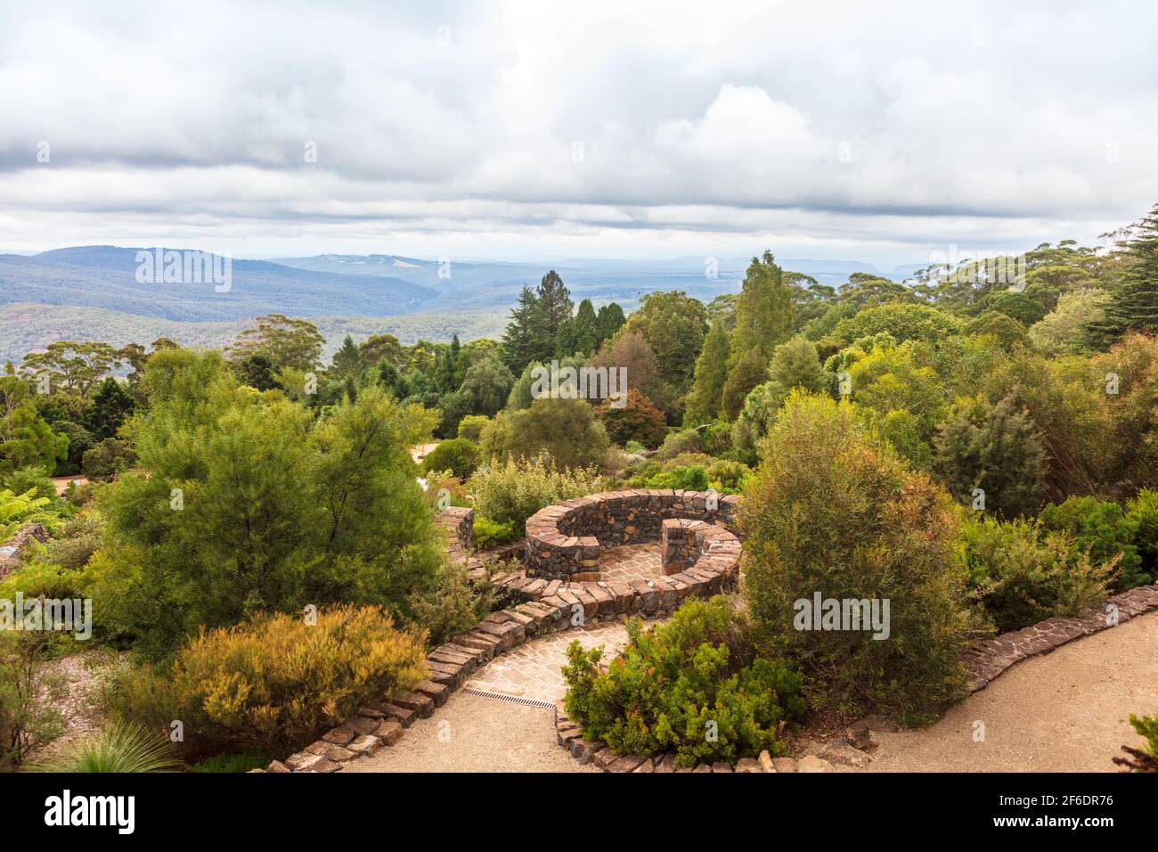 Scenic view of the the Blue Mountains at the Botanic Garden near Sydney, Australia. Stock Photo