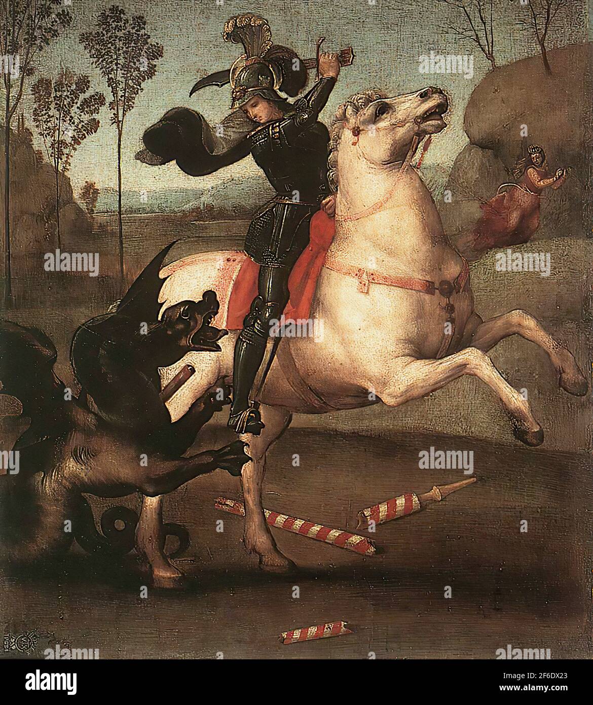 Raffaello Sanzio da Urbino - Raphael - Saint George Fighting Dragon 1505 Stock Photo