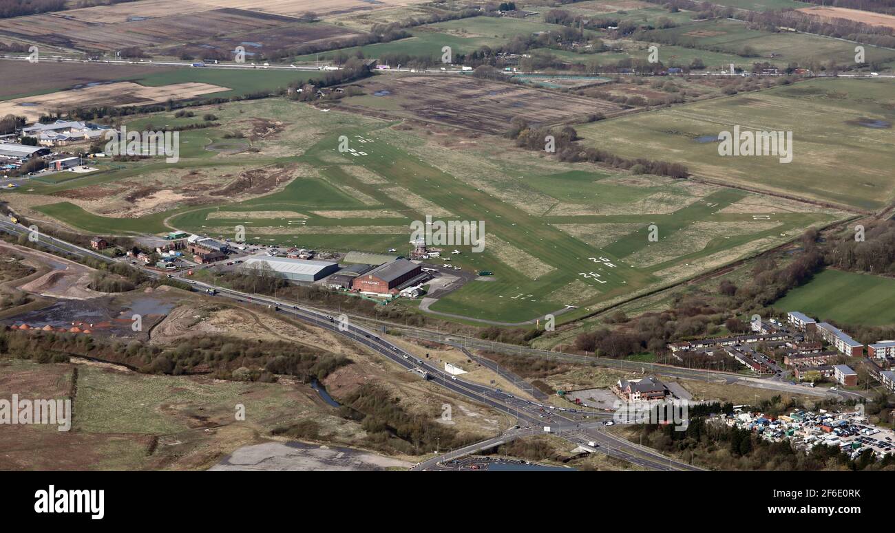 aerial view of City Airport & Heliport, Manchester (or Barton Airfield or Barton Aerodrome) Stock Photo