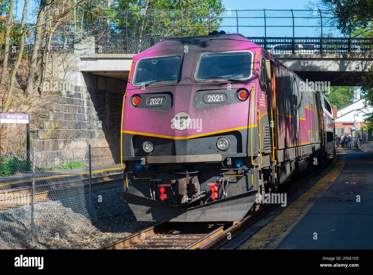 MBTA Commuter Rail 2021 MPI HSP46 in Wellesley Square