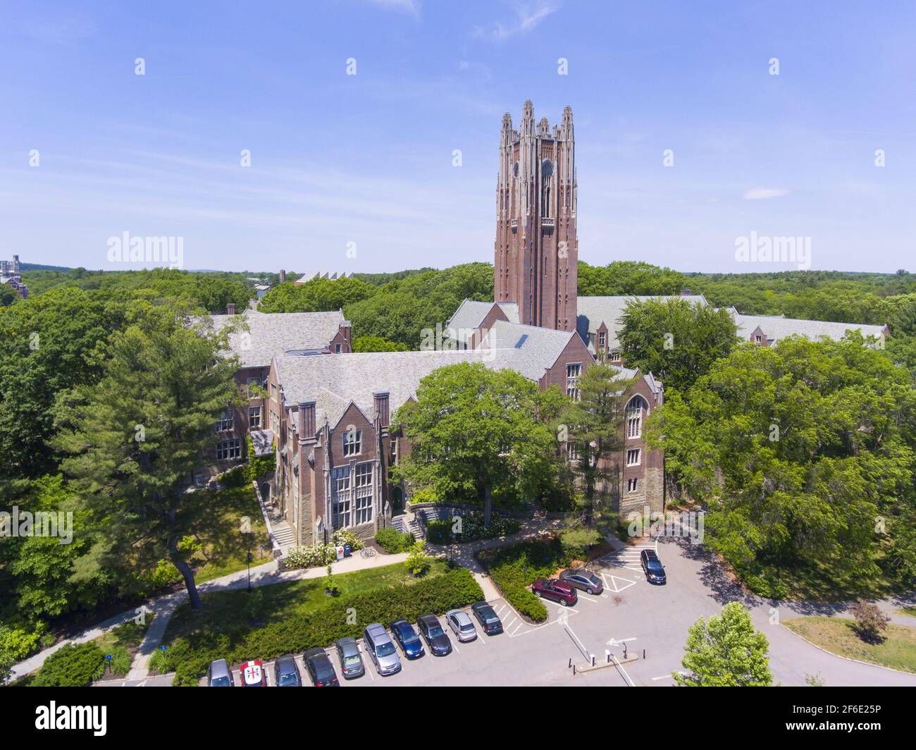 Aerial view of Wellesley College Green Hall in Wellesley, Massachusetts