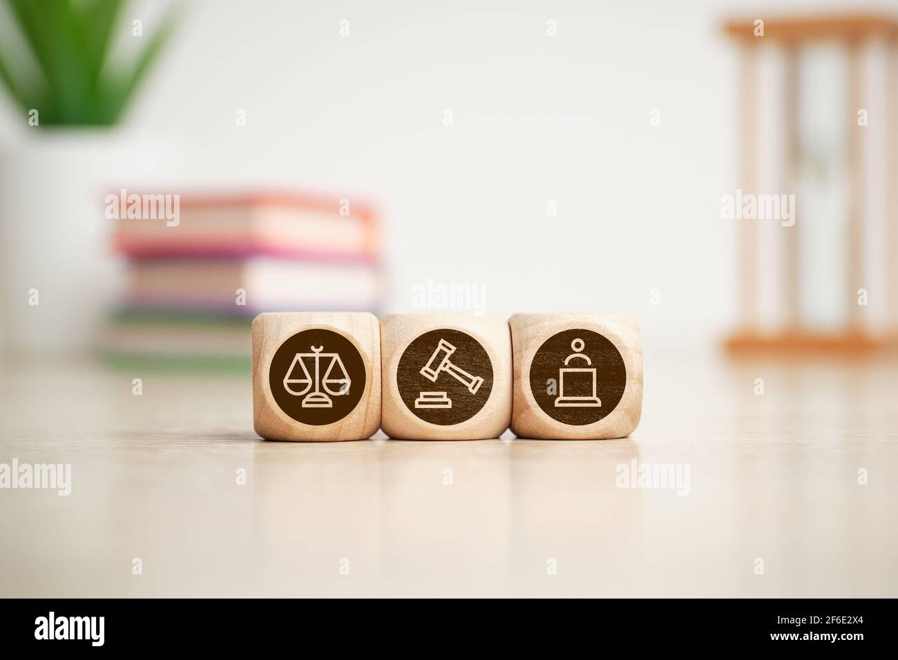 Concept of court, justice and lawyer icons on wooden cubes Stock Photo ...