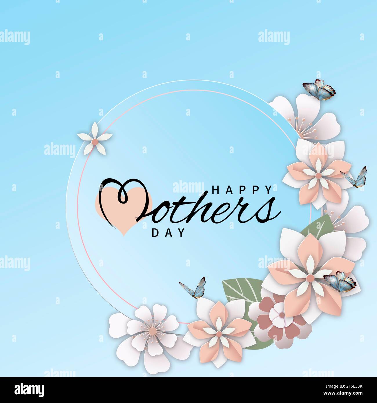 Happy Mother's day calligraphy text with pink heart and paper cut ...