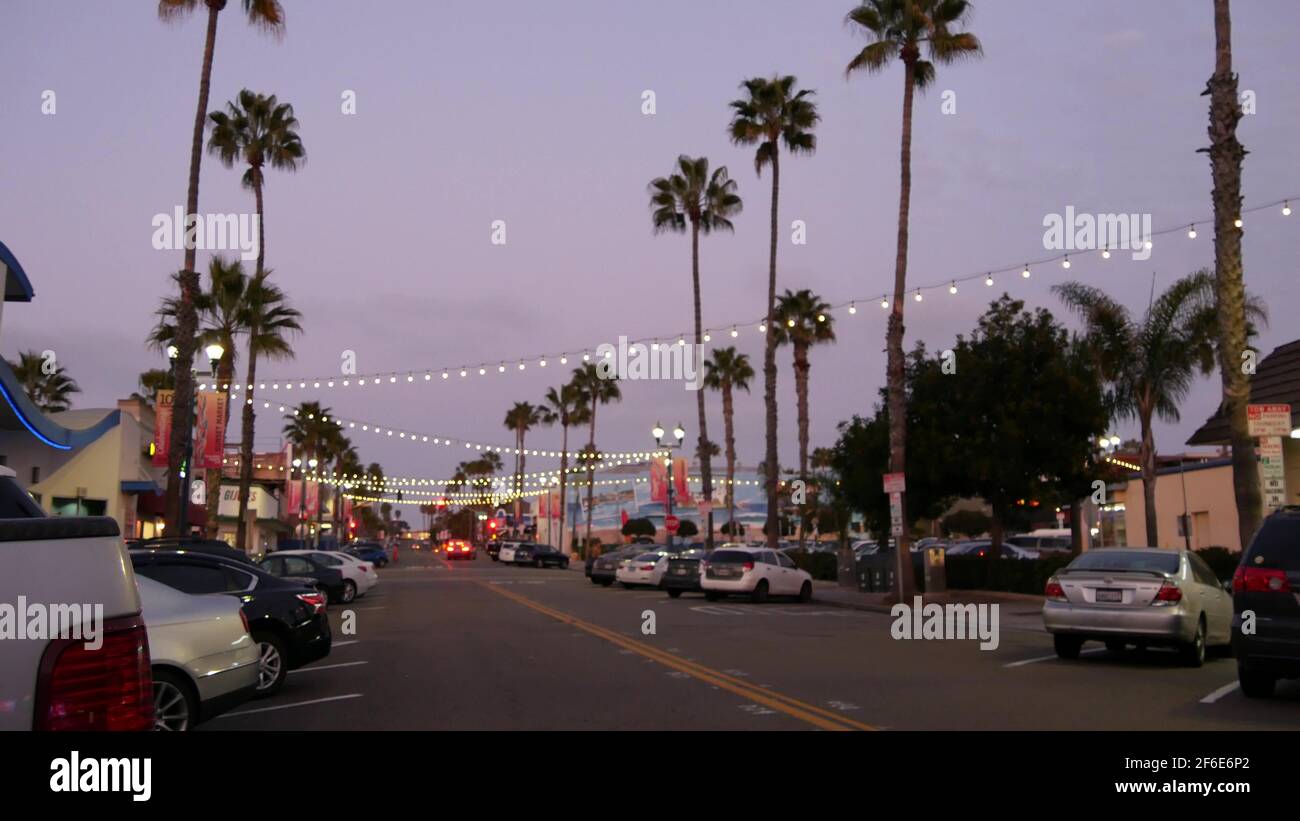 Oceanside, California USA 18 Feb 2020 Pier View Way. Palm trees and