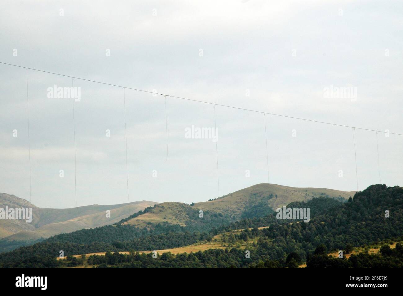 Hanging steel cables used as anti aircraft against helicopters in the Armenia Azerbaijan war in Nagorno Karabakh Stock Photo