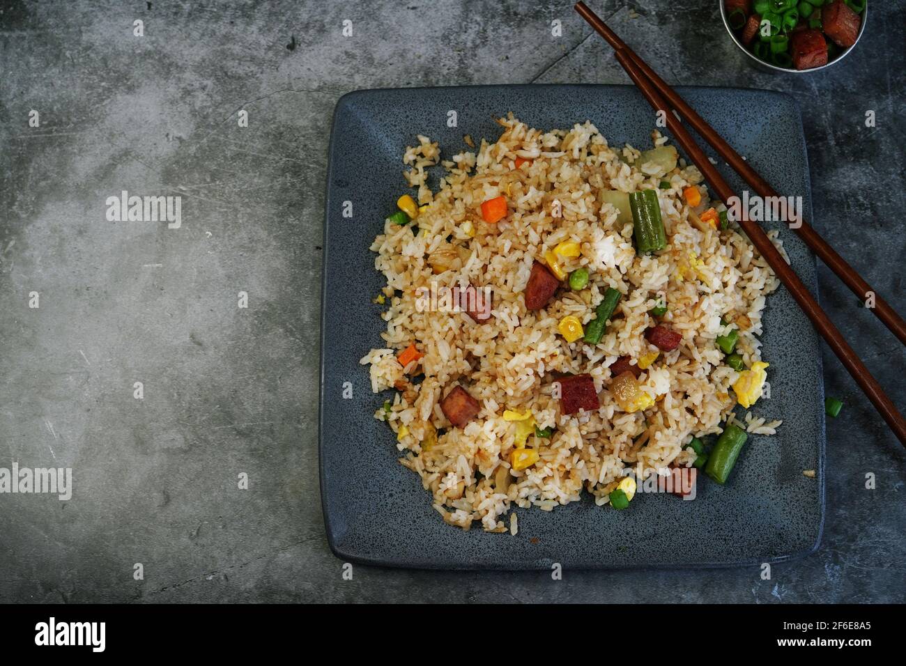 Homemade Spam Fried Rice selective focus Stock Photo