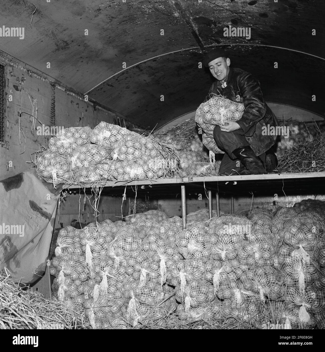 Spanish freight wagon with orange load Stock Photo